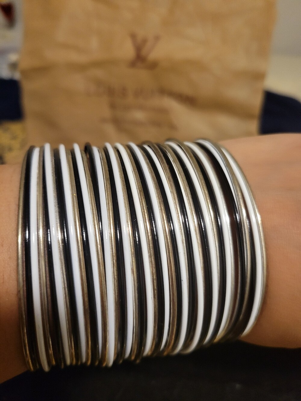 Stacked Black and White Bangle Bracelet